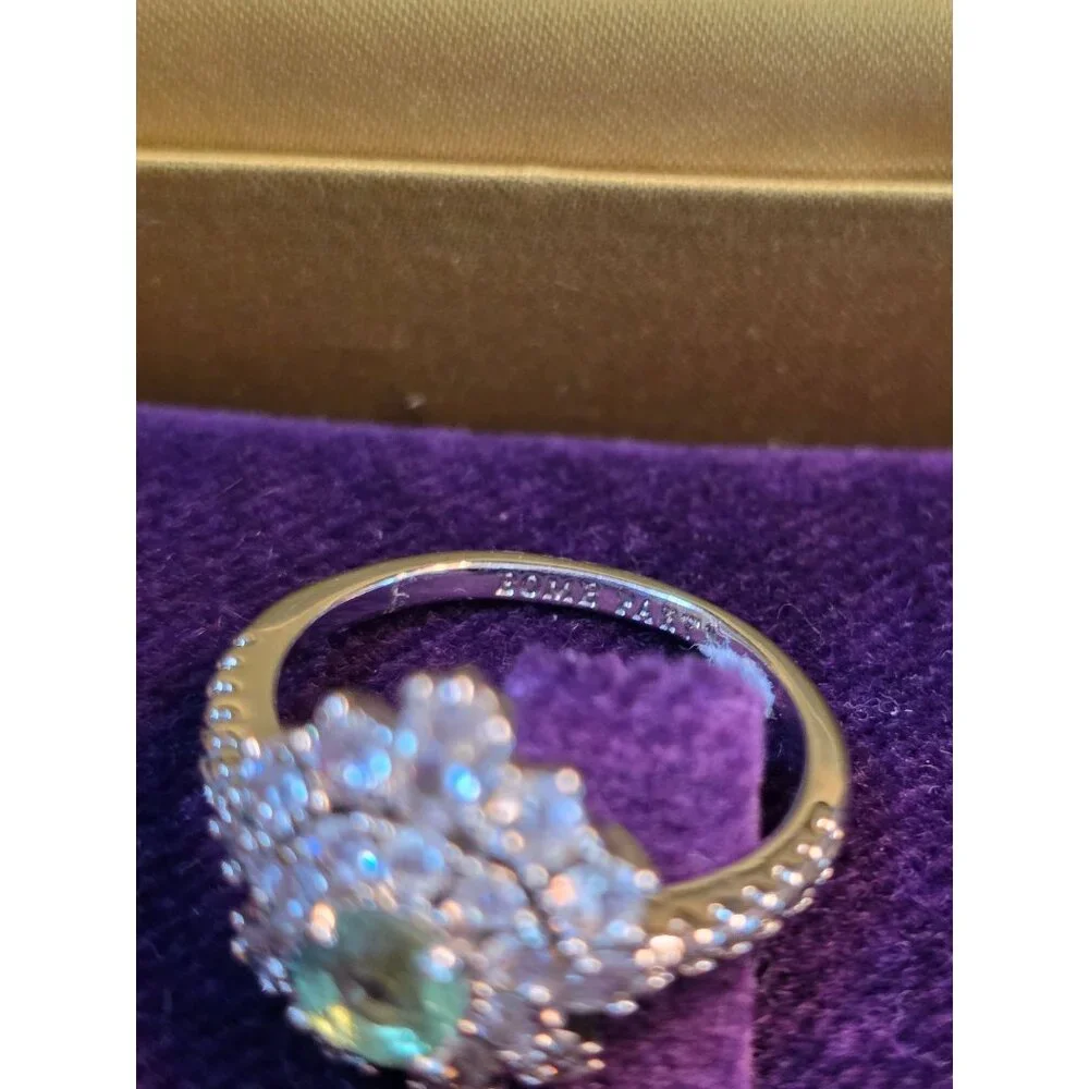 925 Sterling‎ Silver Green Moissanite Halo Ring 6.5 By Bomb Party